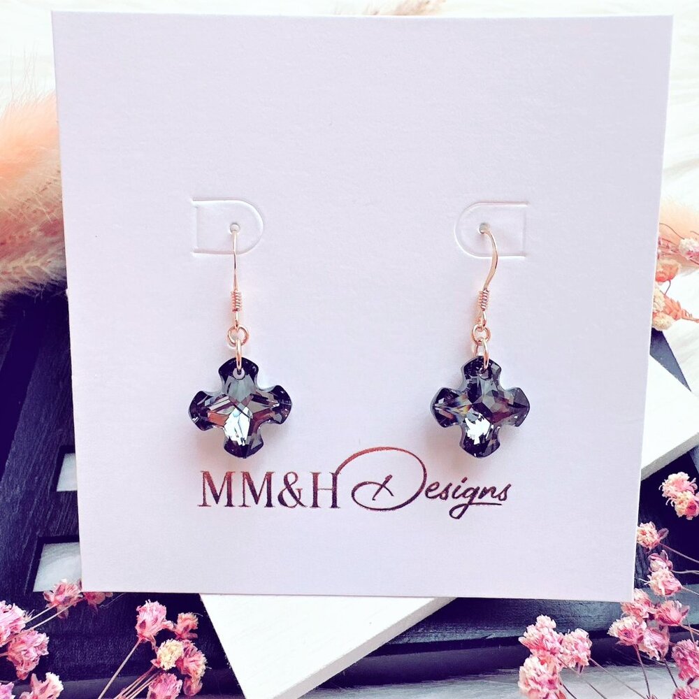 14k Gold-Filled Crystal Cross Earrings | Handmade in BC
